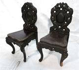 Lot 115  -  Pair Carved Chinese Chairs with Dragons.-- Dimensions:  H: 39 inches: W: 18 inches: D: 18.5 inches --- 