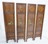Lot 123  -  set 4 Asian Screen Plaques.  Lacquered and inlaid with brass and mother of pearl.  -- Dimensions:  H: 47.25 inches: W: 10.75 inches --- 
