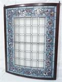 Lot 136  -  Large Vintage Bowed Stained Glass Window.  Colorful Border.  Stain glass tightened and reframed.-- Dimensions:  H: 54.5 inches: W: 42 inches --- 
