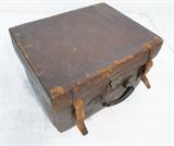 Lot 142  -  Antique Leather Hat Trunk.  A.J. White Hat and Cap Makers.  Beaver cap.-- Dimensions:  H: 11.25 inches: W: 18 inches: D: 14.5 inches --- 