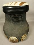 Lot 150  -  Elephant Form Foot Stool with Zebra Skin Top.  Taxidermy.-- Dimensions:  H: 17 inches: W: 16 inches: D: 18 inches --- 