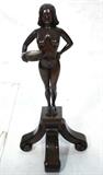 Lot 171  -  Carved Wood Ashtray Stand with Nude Female Figure.  Scroll base.-- Dimensions:  H: 32.5 inches: W: 16 inches --- 