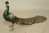 Lot 211  -  Bergman Austrian Bronze Peacock Sculpture.  Marked with B in Urn.  Bright Paint From an estate where these were always kept under glass.  Cold Painted.-- Dimensions:  H: 7 inches: W: 12.5 inches: D: 4 inches --- 