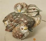 Lot 213  -  Austrian Bronze Quail Mother and Chicks Sculpture. Marked Geschutzt Bright Paint From an estate where these always were kept under glass.-- Dimensions:  H: 2.75 inches: W: 3.25 inches: D: 4.25 inches --- 