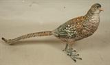 Lot 214  -  Bergmann Austrian Bronze Female Pheasant Sculpture. Marked with B in Urn.  Bright Paint From an estate where these were always kept under glass. Cold Painted-- Dimensions:  H: 8 inches: W: 14.5 inches: D: 3.75 inches --- 