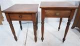 Lot 51  -  2 Pcs Antique turn leg stands. Each with one drawer and turn spindle legs. Pan dovetail construction.-- Dimensions:  H: 28 3/4 inches: W: 21 inches: D: 19 inches --- 