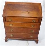 Lot 52  -  Antique slant front desk with Ball and Claw feet. Pan dovetail construction. Brass hardware.  Fitted interior.-- Dimensions:  H: 42 inches: W: 36 inches: D: 21 inches --- 