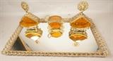 Lot 180  -  French Style Dresser Set.  Large dresser mirror, 2 perfumes, jewel trolly form cask.-- Dimensions:   ---  <br><br>US Shipping charge:</b>  $35