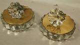 Lot 280  -  Pair Heisey Candy Dishes.  Glass flower on brass top.-- Dimensions:  H: 5.5 inches: W: 7 inches ---  <br><br>US Shipping charge:</b>  $20