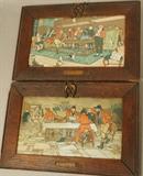 Lot 231  -  Pr CECIL ALDIN Riding Hunt Equestrian Prints. Antique Oak Frames with gesso Horse Shoes & riding crops. "Hunt Supper". "Breakfast at Three Pigeons". Both titled in gesso trim. Prints marked Cecil Aldin. -- Dimensions:  Image Size: H: 5.5 inches: W: 9.5 inches ---  <br><br>US Shipping charge:</b>  $20