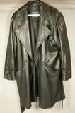 Lot 305  -  BURBERRY Black Leather Coat Jacket. Wide Collar Self Belt. Labeled. Thinsulate Thermal Lining.-- Dimensions:   ---  <br><br>US Shipping charge:</b>  $20