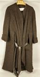 Lot 310  -  PAULINE TRIGERE Dark Brown Mohair Coat Jacket. Brown leather belt. No buttons or closures. Wide cuffed sleeves. Label.-- Dimensions:   ---  <br><br>US Shipping charge:</b>  $20