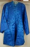 Lot 318  -  Chinese Cobalt Blue Collared Robe. Silk damask floral design. No label. -- Dimensions:   ---  <br><br>US Shipping charge:</b>  $20