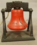 Lot 347  -  Bicentennial Glass Liberty Bell Lamp. Painted glass bell with 1776-1926. Metal frame. -- Dimensions:  H: 6.75 inches: W: 6 inches: D: 4 inches ---  <br><br>US Shipping charge:</b>  $20