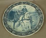 Lot 348  -  DELFTS Boch Large Pottery Charger. Horse Drawn Carriage Scene. Marked-- Dimensions:  H: 15.75 inches: W: 15.75 inches: D: 2.5 inches ---  <br><br>US Shipping charge:</b>  $20