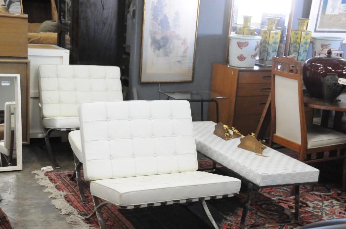 Mies van der Rohe style Barcelona chairs and ottoman