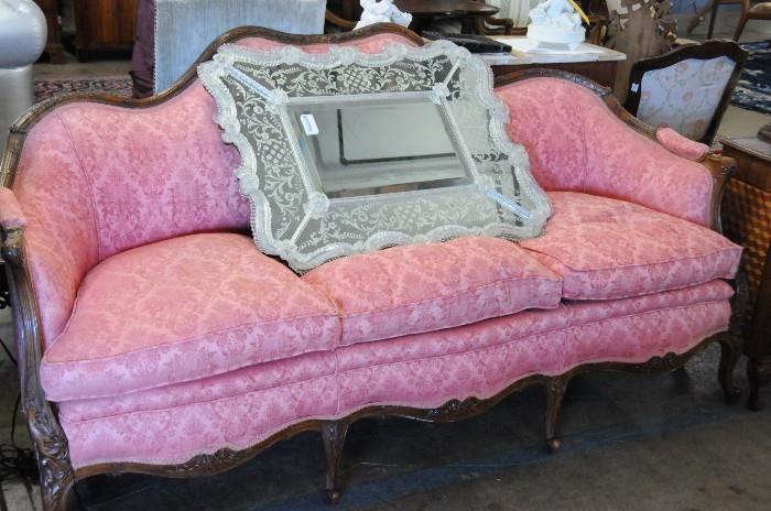 French style settee, Venetian glass wall mirror