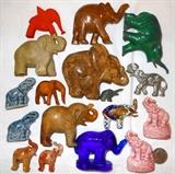 Lots of Miniature Elephants, Soapstone, Glass, Wade, Wood, Cloisonné and more