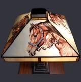 Very Attractive Lamp with Gorgeous Horses on all Four Panels of the Shade