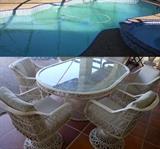 Woodard Style Spun Fiber Glass Dinette Set-The set also includes a Bar and 2 Bar Stools, a Chaise and Plant Stand and a Tea Cart 