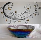 Metal Wall Sconce and Very Cool Oil Slick Bowl