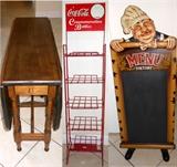 Very Nice Gate Leg Table, Coca Cola Stand and Menu Stand
