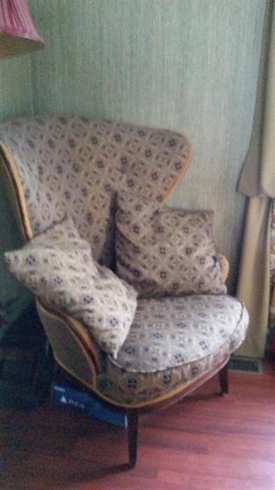One of Two Butterfly Wing Back Chairs