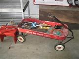 big red wagon, small step stool, tools