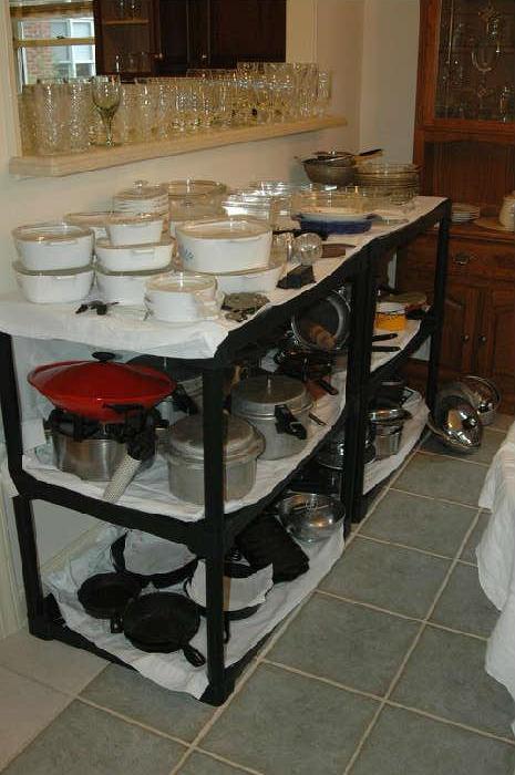 Pyrex, corning ware, pots and pans