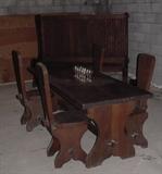 Arts and Crafts Style Table w/ Four Chairs and High Back Bench (part of 9 piece set)