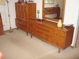 Mid Century Bedroom Set Tall Chest, Low Chest, Mirror, Nightstand and King size Headboard
