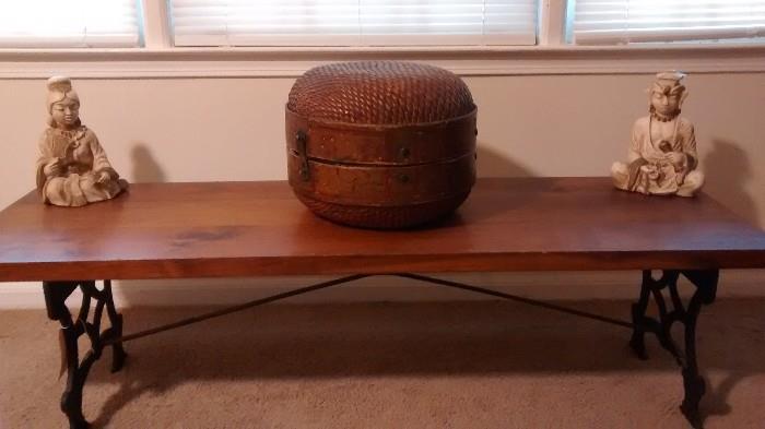 Antique Wedding Basket , Cast Iron Stove coffee table bench
