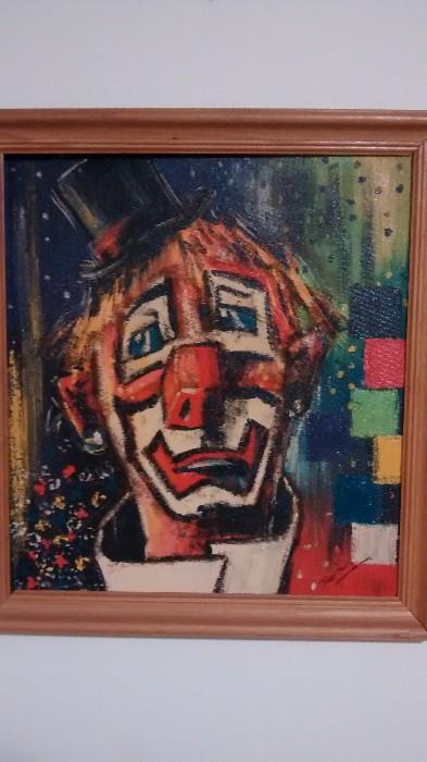 Antique German oil clown painting gift for opera singer