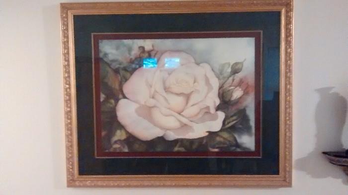 large framed rose print