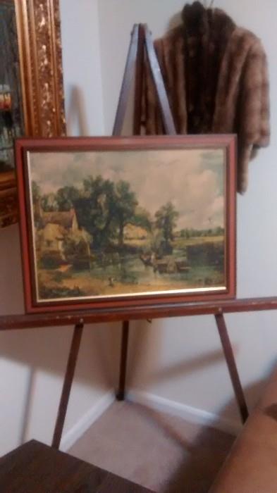 antique easel  and picture