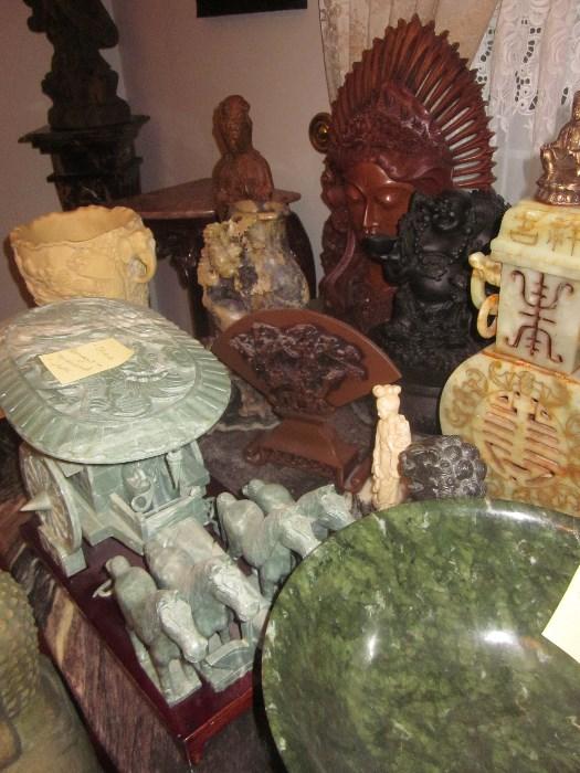 Jade sculptures, soap stone sculptures, purchased oversees, 