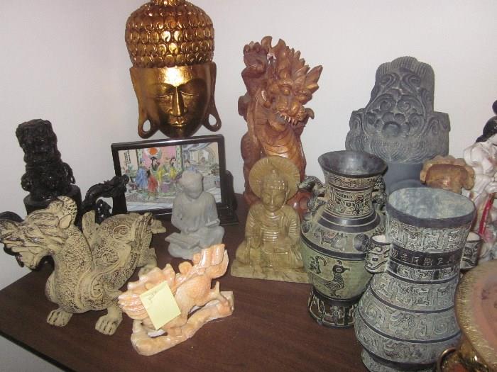 Vases, sculptures, stone, jade, metal work