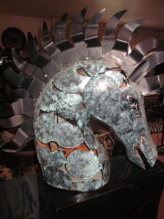Metal sculpture, horse head sculpture
