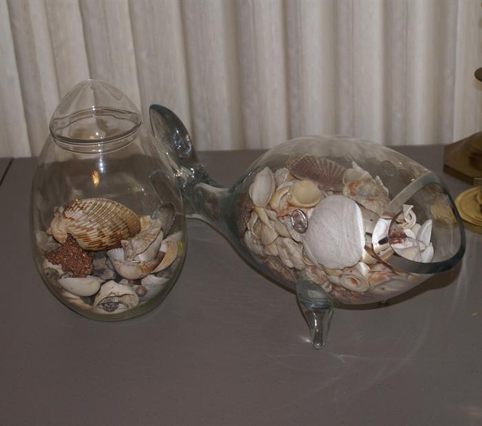 Glass Fish & Jar with Sea Shells