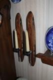Antique weaving shuttles made in candle sconces