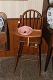Antique high chair with tray