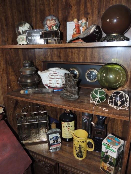 collection of music boxes, nautical, liquor