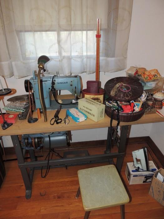 industrial sewing machine, table, thread winder