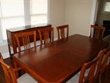 Thomasville dining table, 8 chairs, marble top buffet