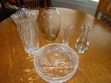 Waterford crystal bowl, vases