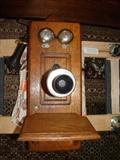 Antique oak hand crank phone