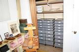 This is a special artist easel and plenty of rolling storage bins