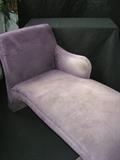 Vintage small chaise lounge, violet micro suede, 54x 33 1/2x 24"