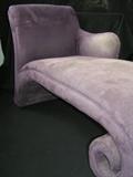 Vintage small chaise lounge, violet micro suede, 54x 33 1/2x 24"