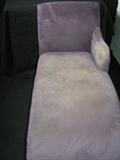 Vintage small chaise lounge, violet micro suede, 54x 33 1/2x 24"